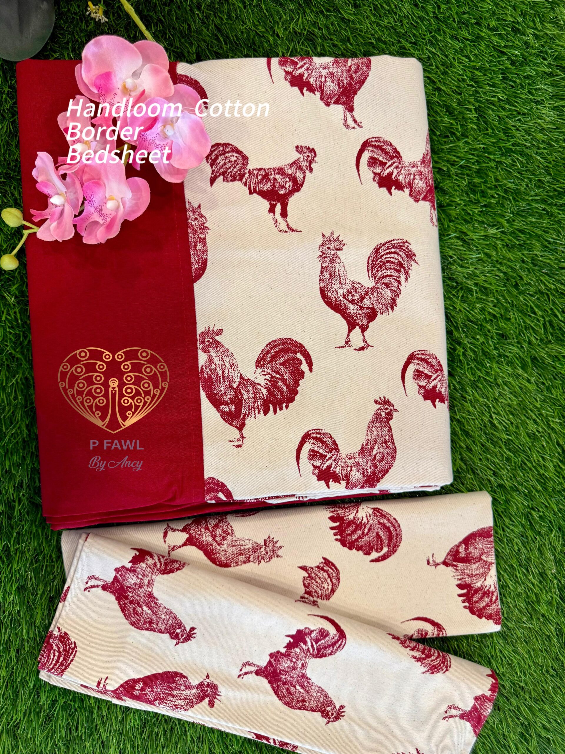 Handloom Cotton Rooster Print Bedsheet Set