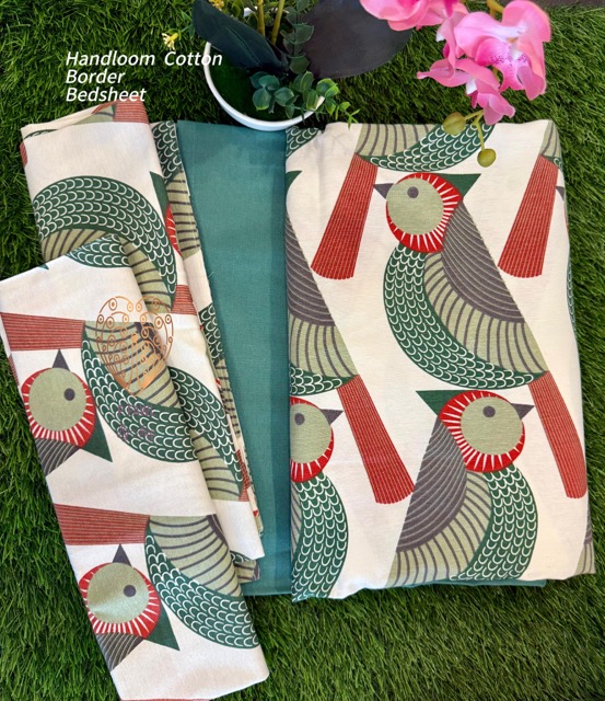Handloom Cotton Abstract Peacock Print Bedsheet Set