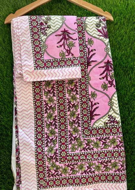 Handloom Cotton Pink Floral Print Bedsheet Set