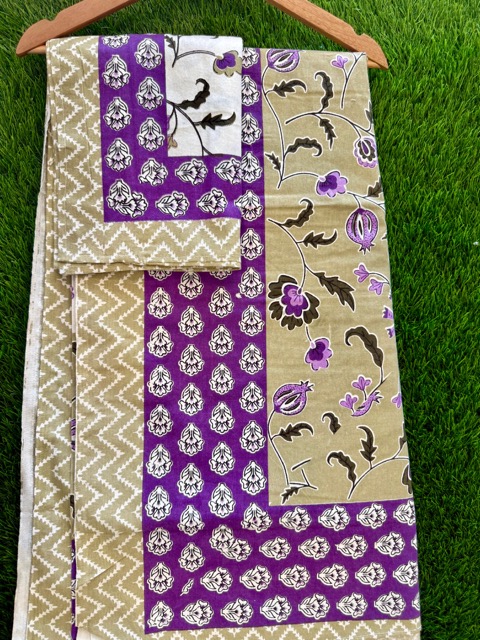 Handloom Cotton Purple Floral Border Bedsheet Set