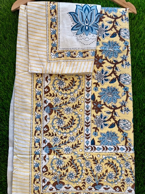 Handloom Cotton Blue Floral Heritage Bedsheet Set