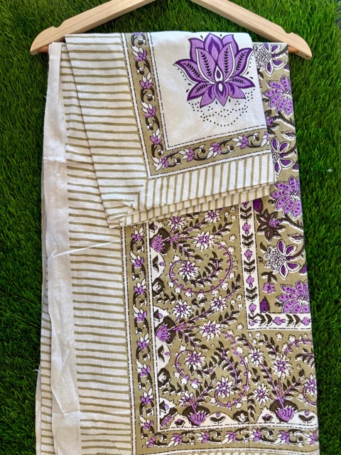 Handloom Cotton Purple Floral Heritage Bedsheet Set