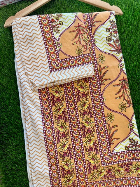 Handloom Cotton Mustard Floral Print Bedsheet Set