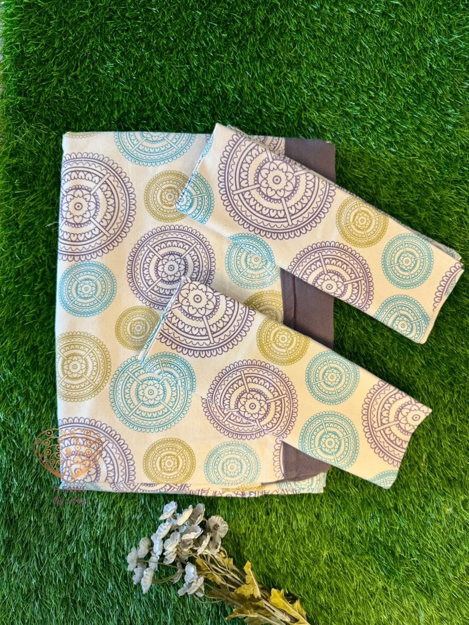 Queen Size Handloom Cotton Bedsheet with Circular Print & 2 Pillow Covers