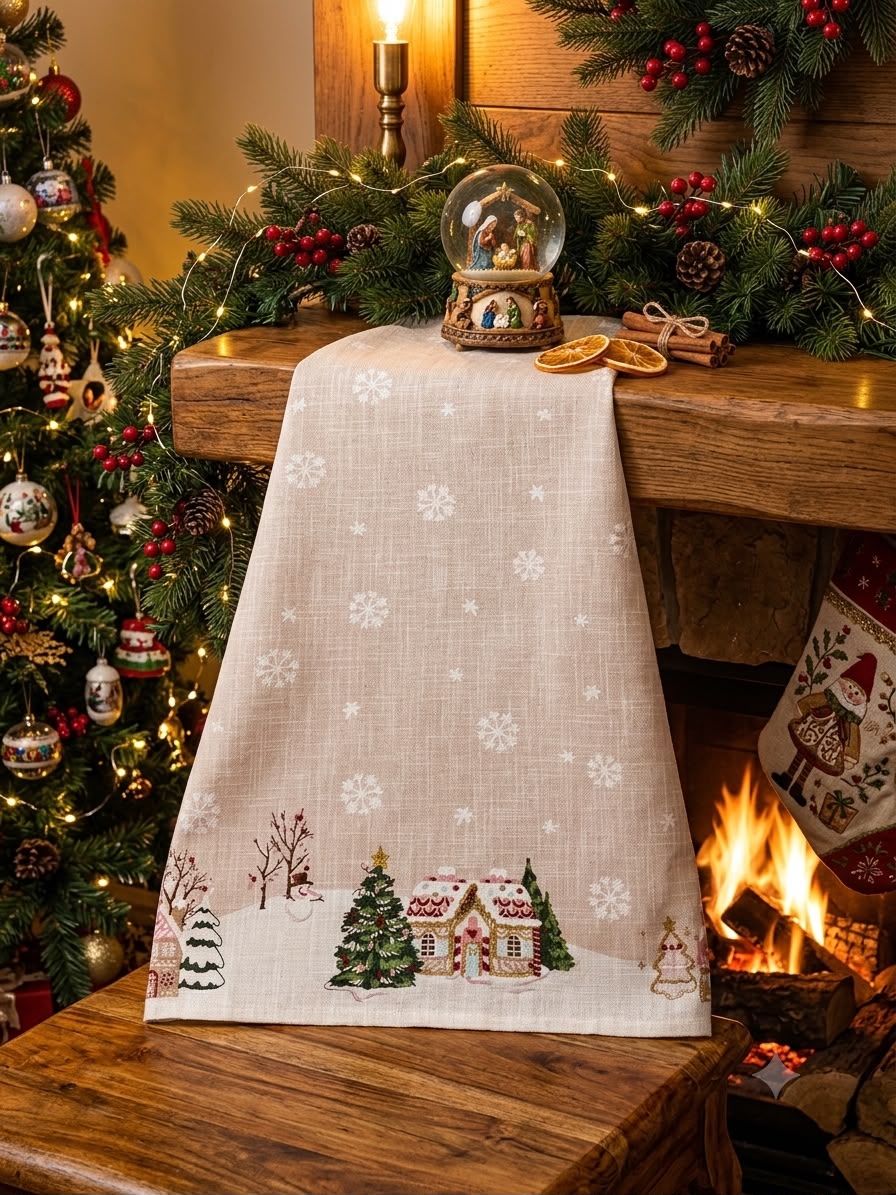 Towel-X' mas Tree with house